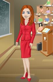 Kim's Yahoo Avatar for this entry: Red dress and heels, with a auditorium-style college classroom background.